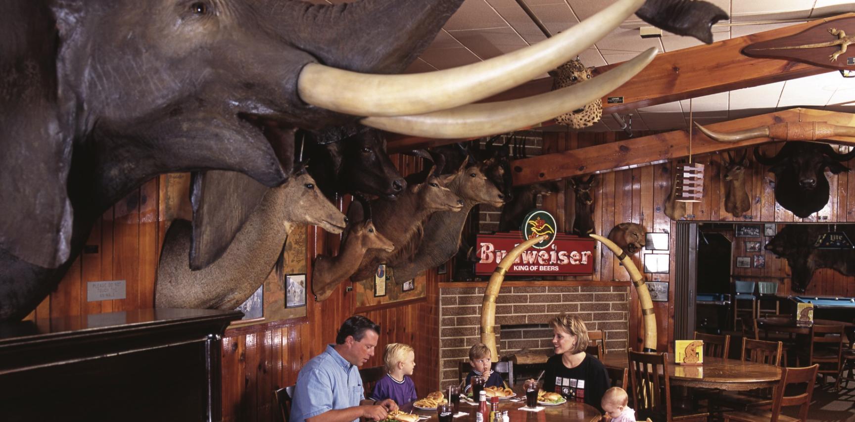 Diners inside Ole’s beneath the elephant display.