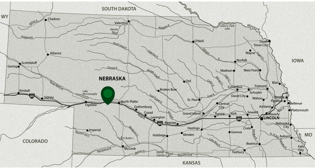 Map showing Ole’s Big Game Steakhouse in Paxton, Nebraska.